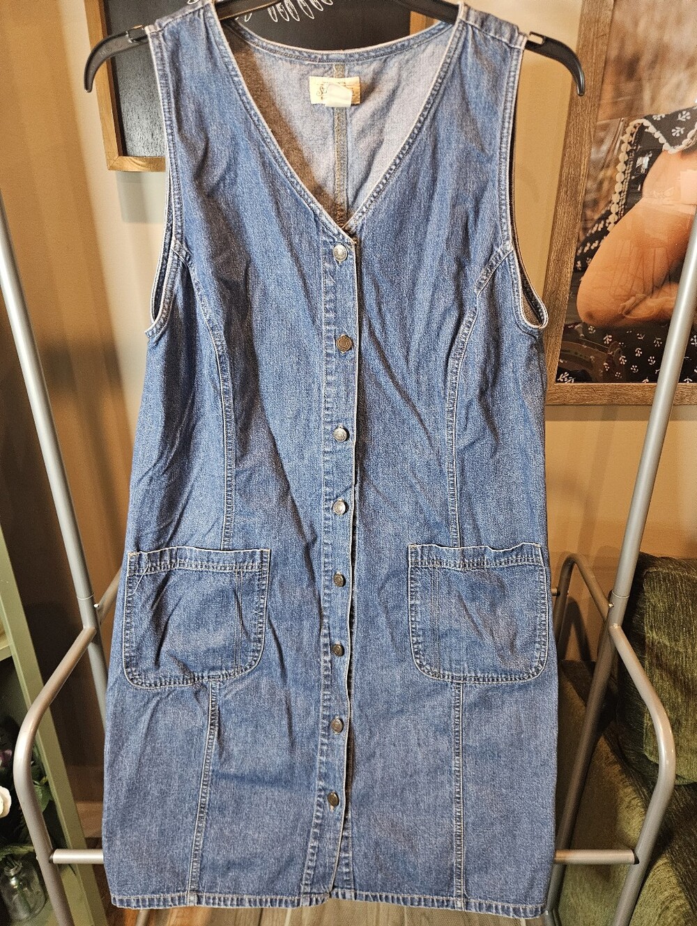 Vintage Blue Denim Jumper Dress Womens 22W Button Front 90s Teachercore Momcore